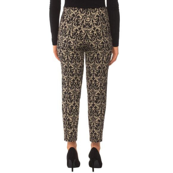 Alice + Olivia 'Royce' Textured Damask Skinny Pants, Black/Cream/Metallic Gold - Picture 3 of 4